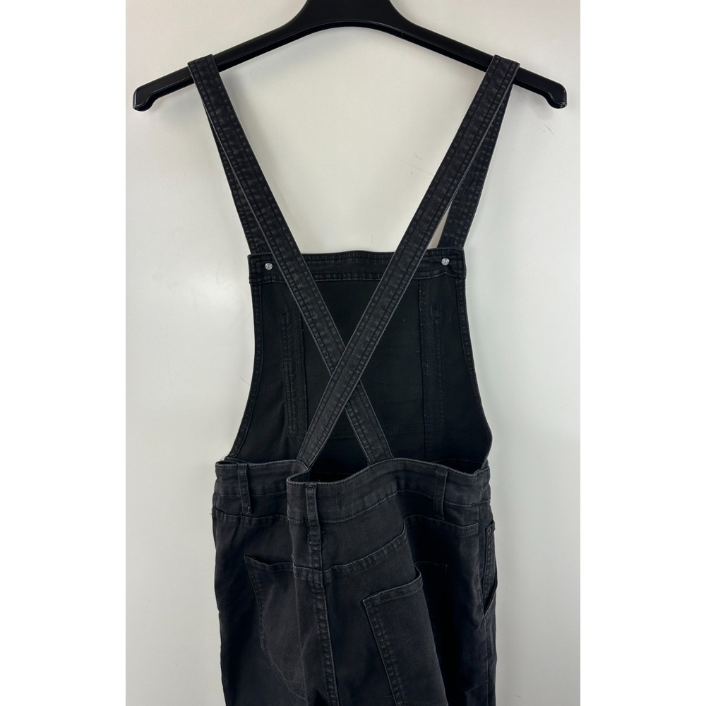 Free People Washed Black Denim Overalls One-Piece Size 28 Strappy Faded Pockets - Picture 13 of 16